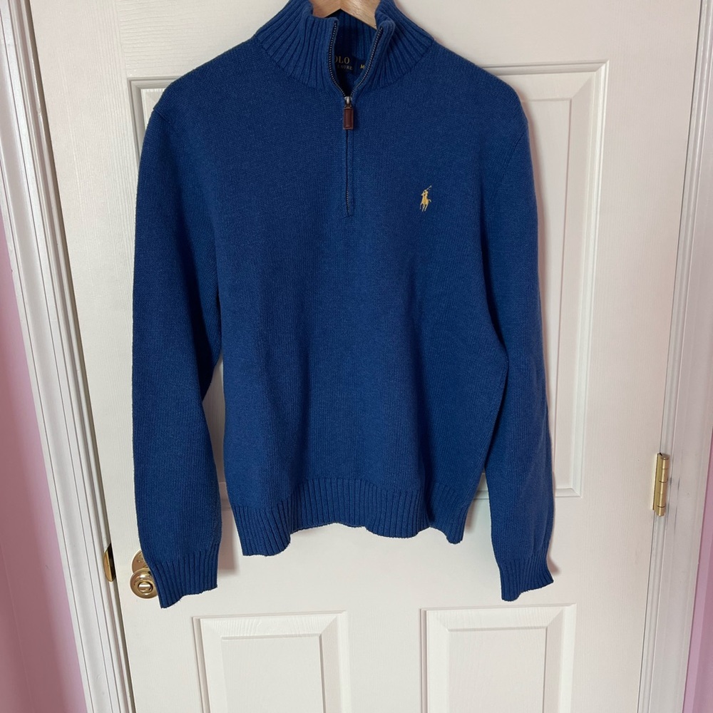 Blue Vintage Polo Ralph Lauren 1/4 Zip Mock Neck Sweater